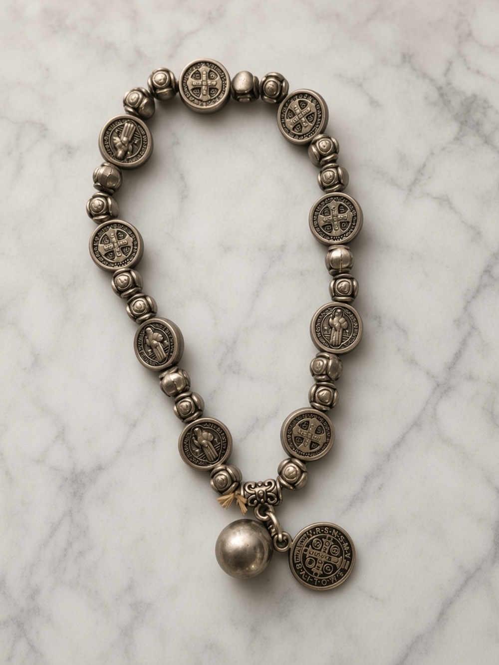 Silver-Tone Saint Medal Bead Bracelet